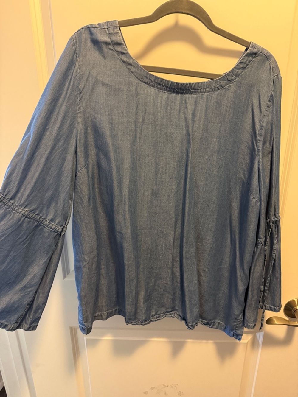 LOFT Soft Blue Chambray Scoop-Neck Blouse